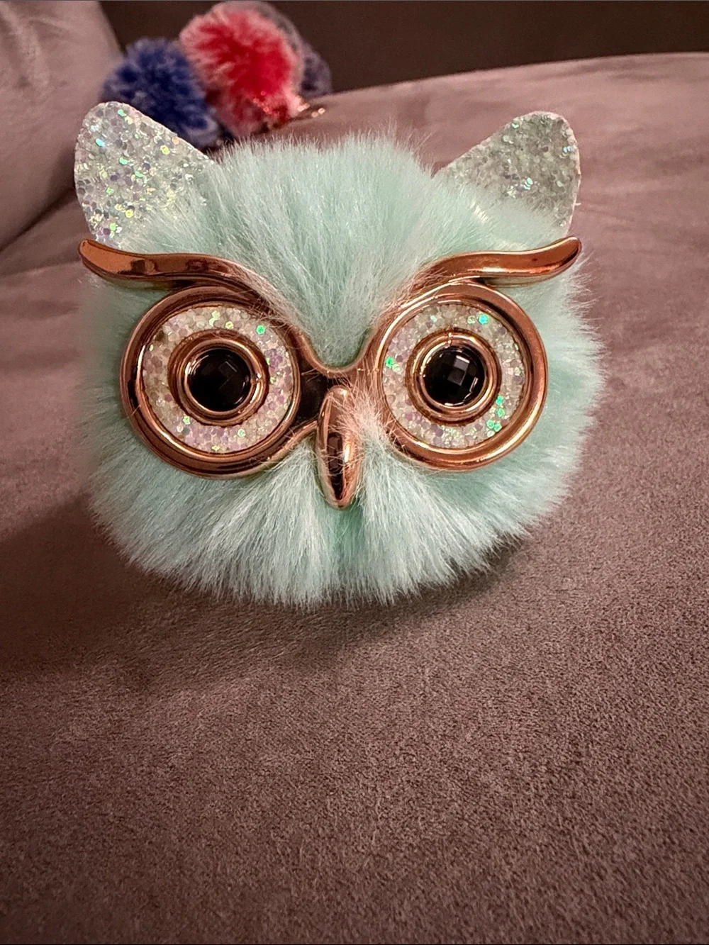 Faux Fur Owl Keychain Charm - Multicolor Options B 25